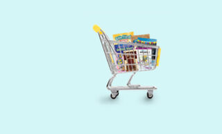 shopping cart with books 